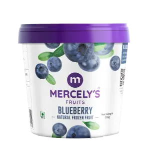 A bottle of mercely's frozen blue berry fruits